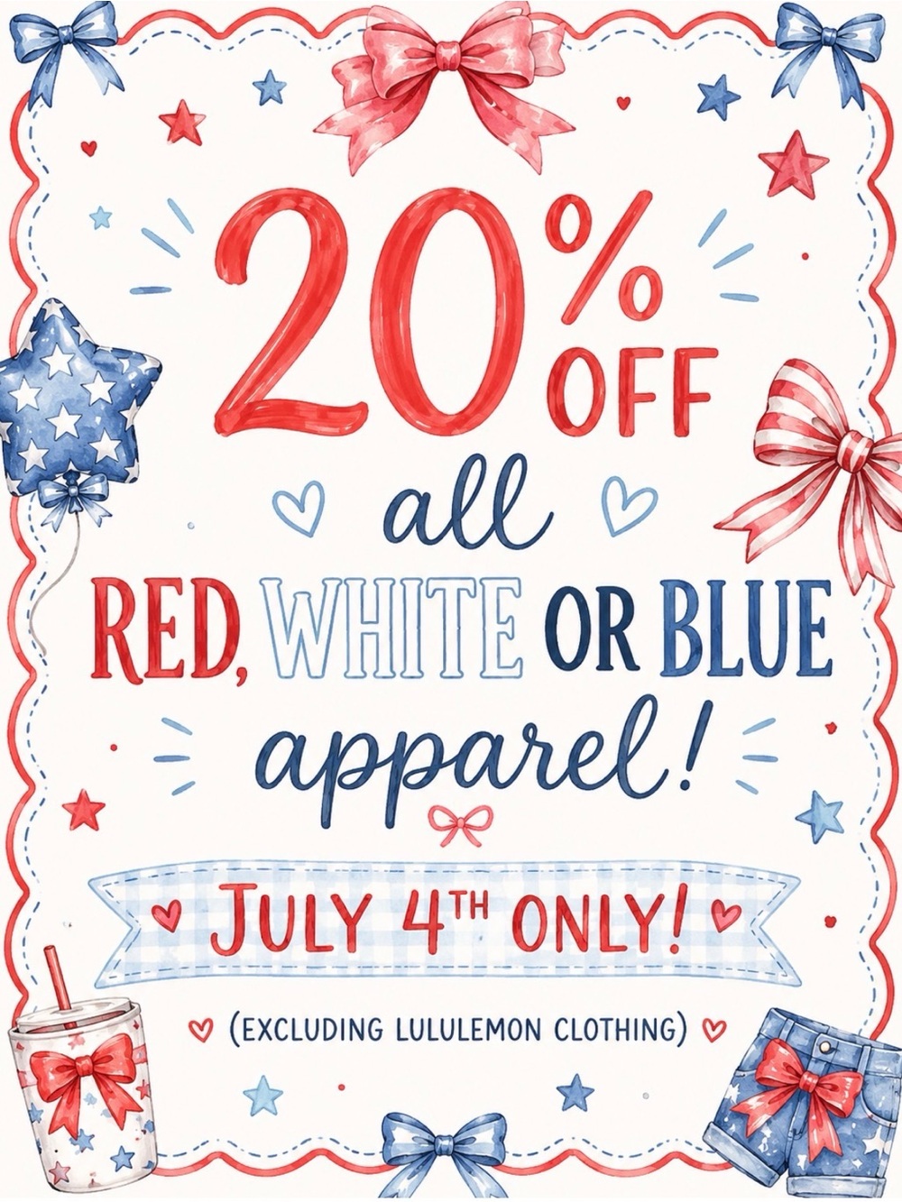 20% Off Red, White & Blue Apparel - July 4th Sale